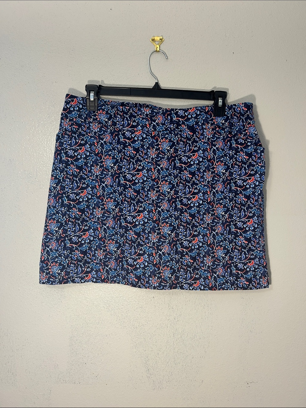 Coral Bay Navy Mini Skirt with Red & Light Blue Floral Print